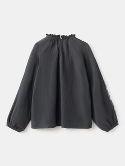 Mango Kids' Embroidered Long Sleeve Blouse, Anthracite - view 2, Anthracite