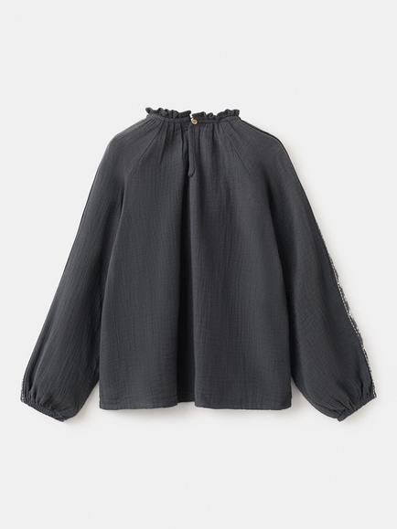 Mango Kids' Embroidered Long Sleeve Blouse, Anthracite - view 2, Anthracite