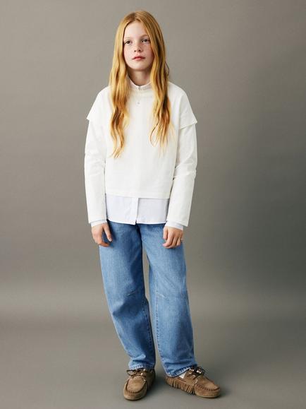 Mango Kids' Mid Rise Balloon Jeans, Mid Blue, Mid Blue
