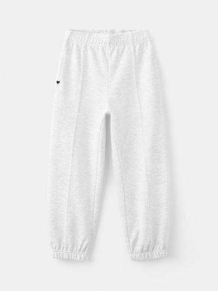 Mango Kids' Embroidered Heart Drawstring Joggers, Light Grey, Light Grey
