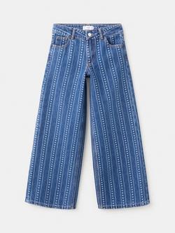 Mango Kids' Wide Leg Striped Jeans, Dark Blue, Dark Blue
