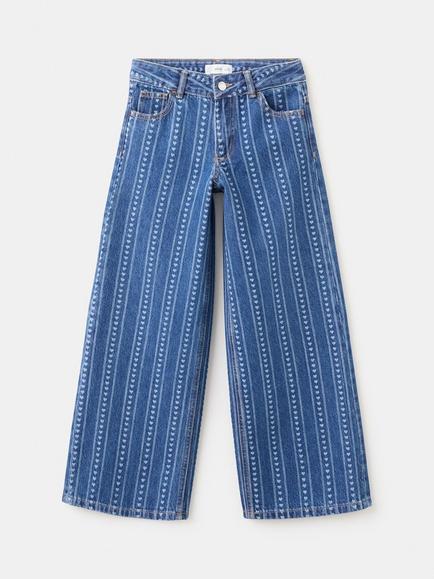 Mango Kids' Wide Leg Striped Jeans, Dark Blue, Dark Blue