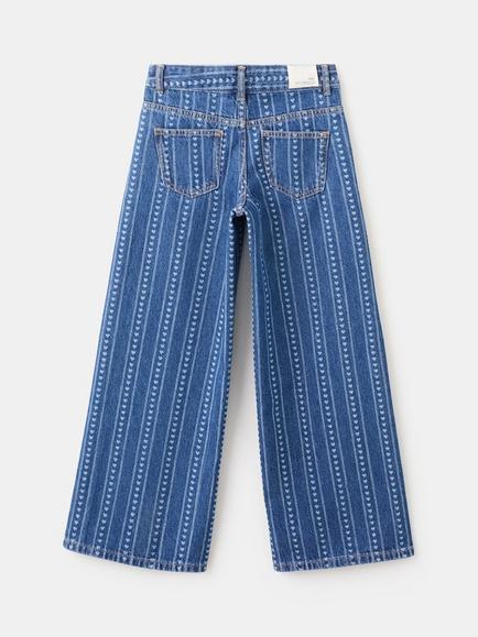 Mango Kids' Wide Leg Striped Jeans, Dark Blue - view 2, Dark Blue