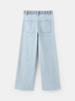 Mango Kids' Embroidered Waist Wide Leg Jeans, Light Blue - view 2, Light Blue