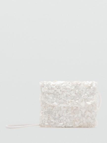 Mango Kids' Sequin Cross Body Bag, White, White