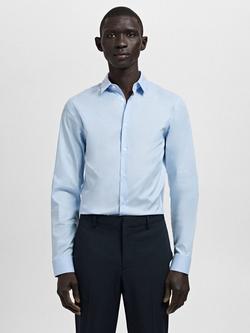 Mango Slim Tailored Fit Cotton Blend Dress Shirt, Sky Blue, Sky Blue