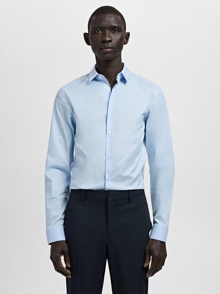 Mango Slim Tailored Fit Cotton Blend Dress Shirt, Sky Blue, Sky Blue