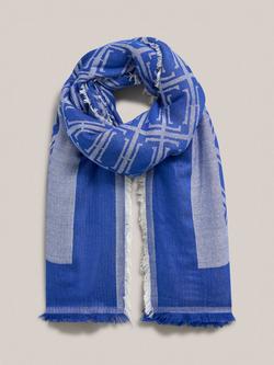 Hobbs Mora Insignia Print Scarf, Blue/Ivory, Blue/Ivory