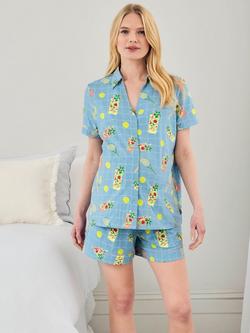 Chelsea Peers Ace & Ice Popper Down Short Maternity Pyjama Set, Blue, Blue