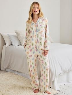 Chelsea Peers Rainbow Cockapoo Button Down Long Pyjama Set, White, White
