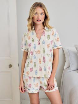 Chelsea Peers Rainbow Cockapoo Button Down Short Pyjama Set, White, White
