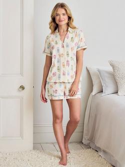 Chelsea Peers Rainbow Cockapoo Button Down Short Pyjama Set, White - view 2, White