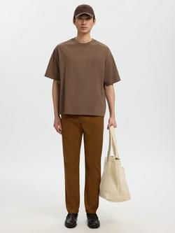 Selected Crew Neck Cotton T-Shirt, Chocolate Chip - view 2, Chocolate Chip