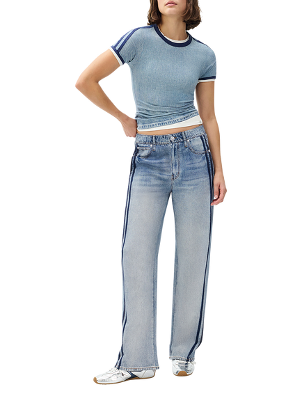 rag & bone Miramar Denim Effect Stripe Leg Joggers, Light Blue, Light Blue