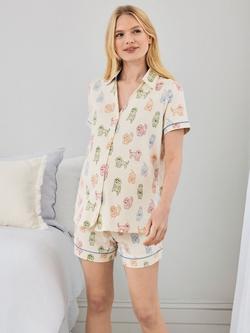 Chelsea Peers Rainbow Cockapoo Button Down Short Pyjama Set, White, White