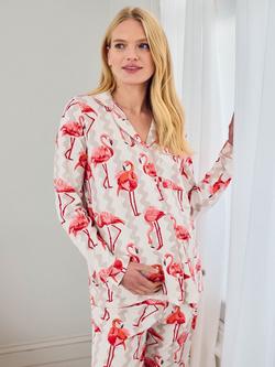 Chelsea Peers Flamingo Bloom Button Down Long Maternity Pyjama Set, Off White - view 2, Off White