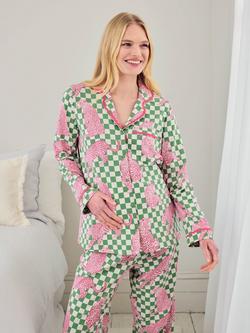 Chelsea Peers Panthera Check Button Down Long Maternity Pyjama Set, Green - view 2, Green
