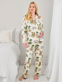 Chelsea Peers Socialite Soirée Button Down Long Maternity Pyjama Set, Off White, Off White