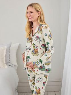 Chelsea Peers Socialite Soirée Button Down Long Maternity Pyjama Set, Off White - view 2, Off White