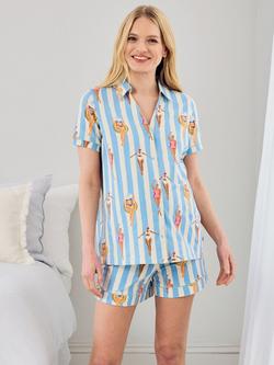 Chelsea Peers Swimming Society Button Down Short Maternity Pyjama Set, Blue, Blue
