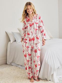 Chelsea Peers Petite Flamingo Bloom Button Down Long Pyjama Set, Off White, Off White