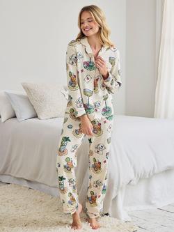 Chelsea Peers Petite Socialite Soirée Button Down Long Pyjama Set, Off White, Off White