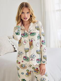 Chelsea Peers Petite Socialite Soirée Button Down Long Pyjama Set, Off White - view 2, Off White