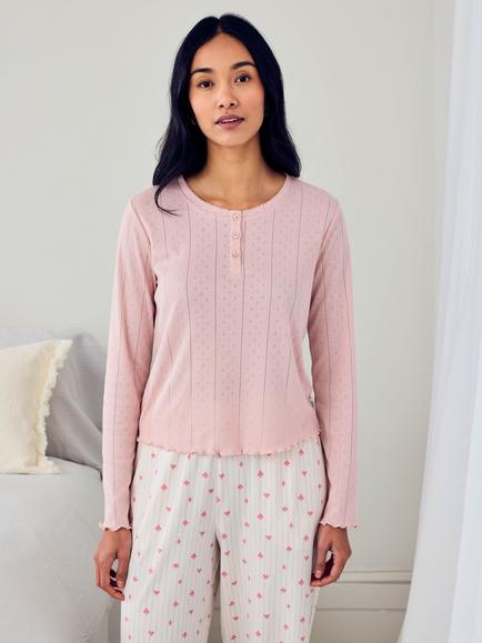 Chelsea Peers Pointelle Stripe Long Pyjama Set, Off White - view 2, Off White
