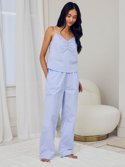 Chelsea Peers Soleil Stripe Camisole Long Pyjama Set, Blue, Blue