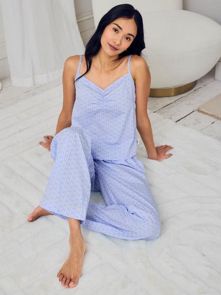 Chelsea Peers Soleil Stripe Camisole Long Pyjama Set, Blue - view 2, Blue