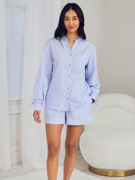 Chelsea Peers Soleil Stripe Button Down Short Pyjama Set, Blue, Blue