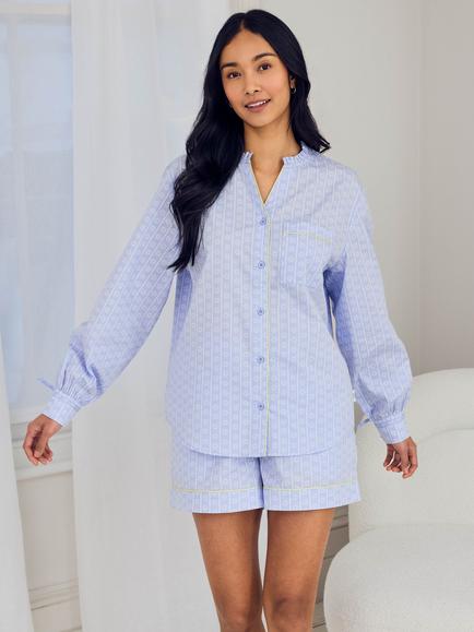Chelsea Peers Soleil Stripe Button Down Short Pyjama Set, Blue - view 2, Blue