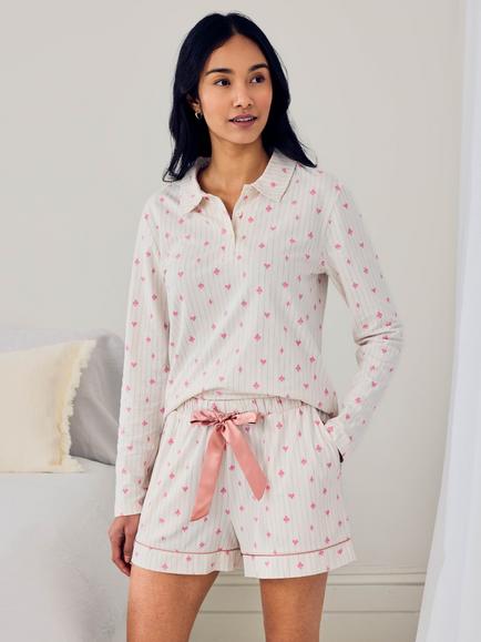 Chelsea Peers Suit Stripe Button Down Short Pyjama Set, Off White, Off White
