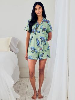 Chelsea Peers Whale Button Down Short Pyjama Set, Turquoise, Turquoise