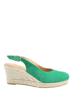 Jones Bootmaker Cedrica Wide Fit Suede Wedge Heel Slingback Sandals, Green, Green