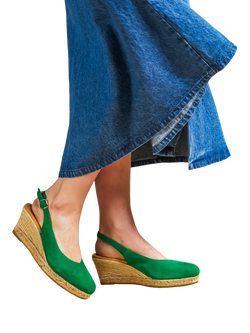 Jones Bootmaker Cedrica Wide Fit Suede Wedge Heel Slingback Sandals, Green - view 2, Green