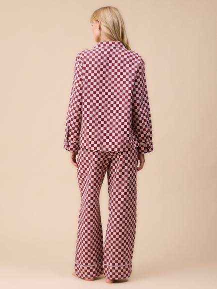 TBCo Checkerboard Button Through Pyjama Set, Burgundy - view 2, Burgundy