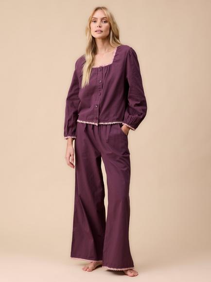 TBCo Square Neck Button Through Long Pyjama Set, Fig, Fig