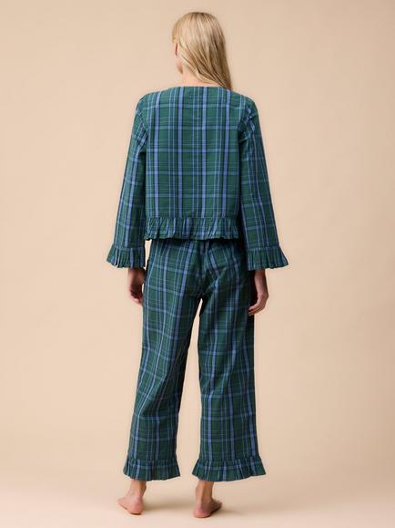 TBCo Tartan Button Through Long Pyjama Set, Green - view 2, Green