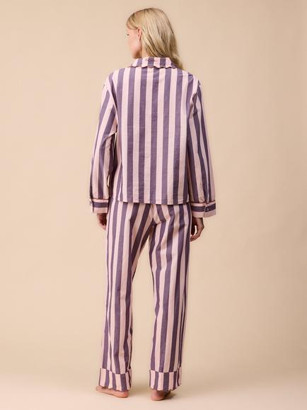 TBCo Stripe Long Cotton Poplin Pyjama Set, Pink/Purple - view 2, Pink/Purple