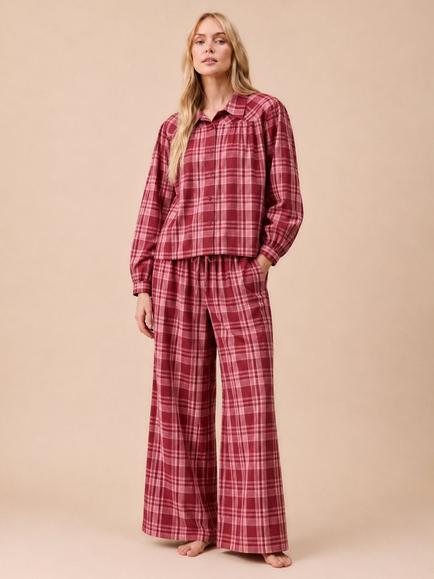 TBCo Tartan Long Cotton Poplin Pyjama Set, Pink, Pink