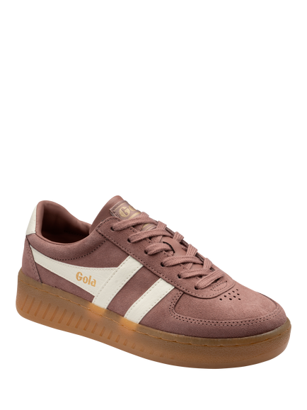 Gola Grandslam Suede Lace Up Trainers, Brownrose/Off White - view 2, Brownrose/Off White