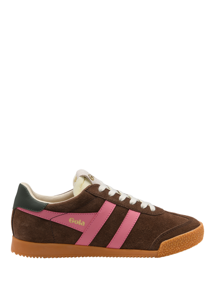 Gola Elan Suede Lace Up Trainers, Brn/Fluro Pink/Khaki, Brn/Fluro Pink/Khaki