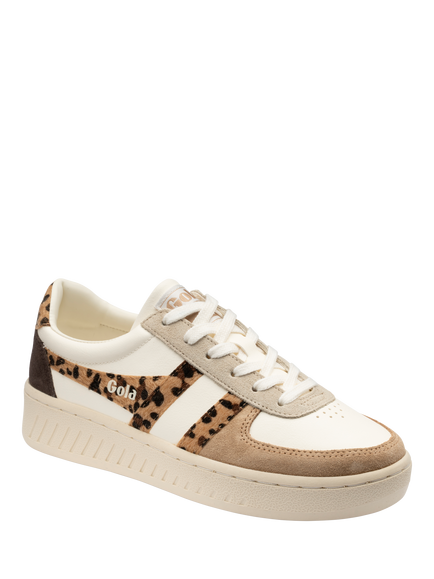 Gola Grandslam Safari Quadrant Lace Up Trainers, Off White/Leopard - view 2, Off White/Leopard