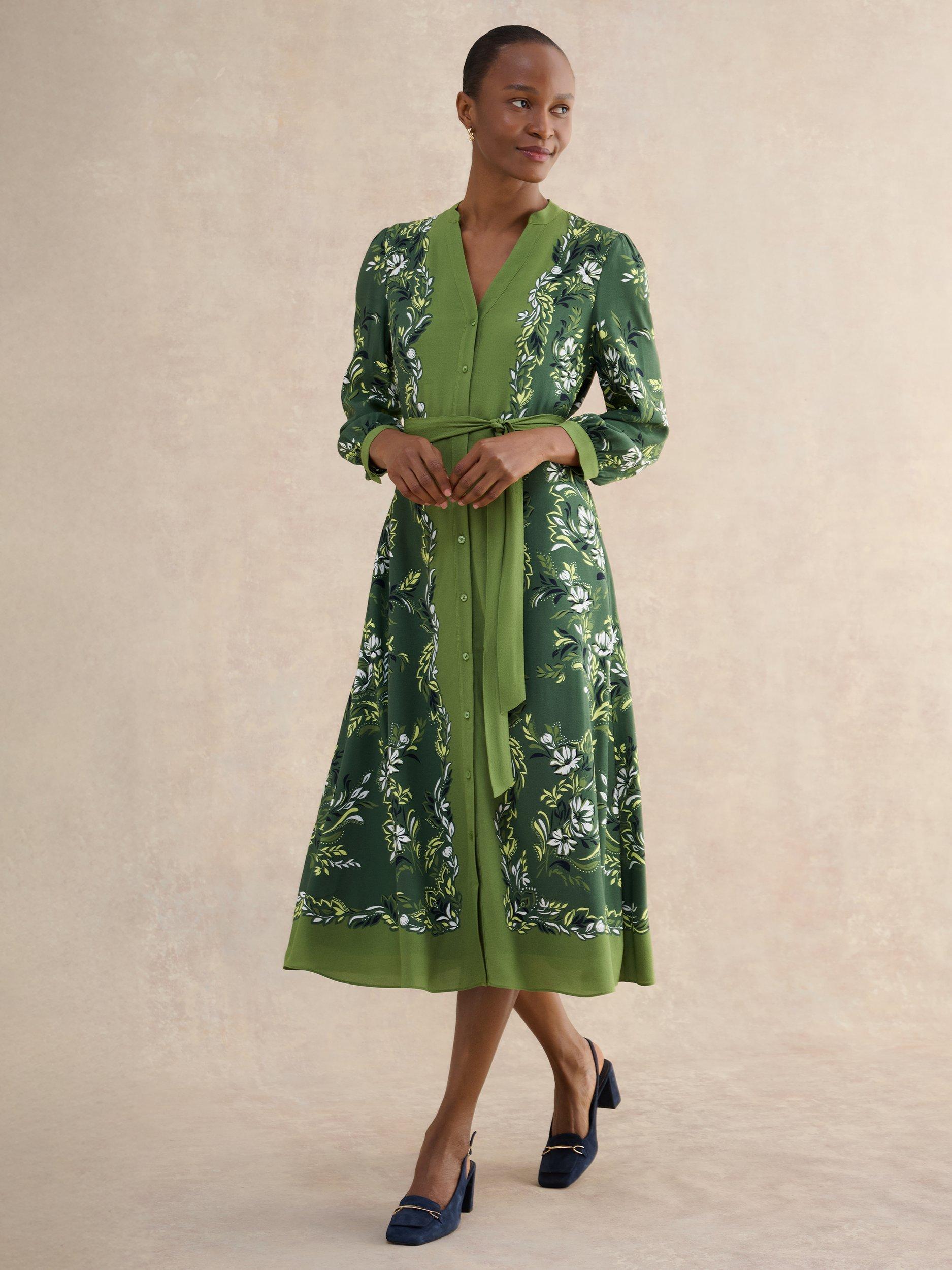 Hobbs Apolline Floral Shirt Dress, Green/Multi