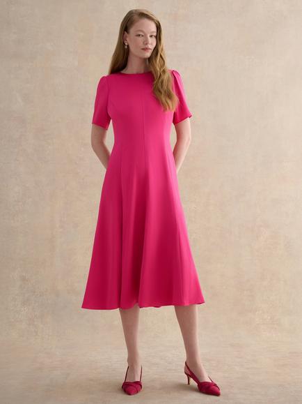 Hobbs Camille Hammered Satin Bow Back Dress, Bright Pink, Bright Pink