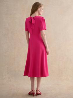 Hobbs Camille Hammered Satin Bow Back Dress, Bright Pink - view 2, Bright Pink