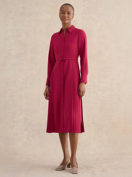 Hobbs Ginny Pleated Panels Shirt Dress, Beetroot Pink
