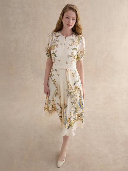 Hobbs Petite Alma Paisley Pure Silk Dress, Cream/Multi, Cream/Multi