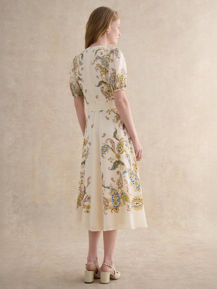 Hobbs Petite Alma Paisley Pure Silk Dress, Cream/Multi - view 2, Cream/Multi